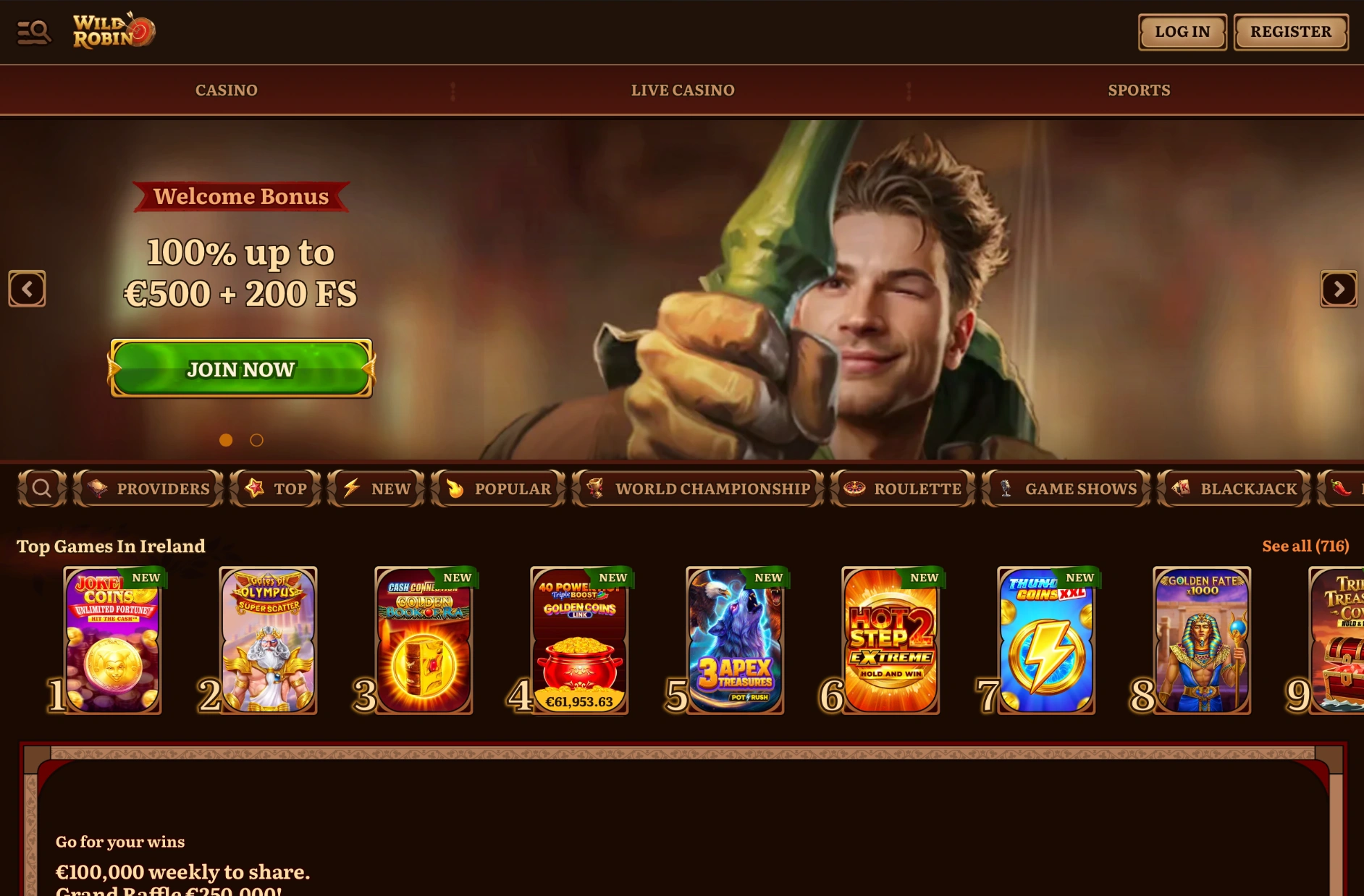 WildRobin Casino – Speel slots en live casino met echt geld image 1